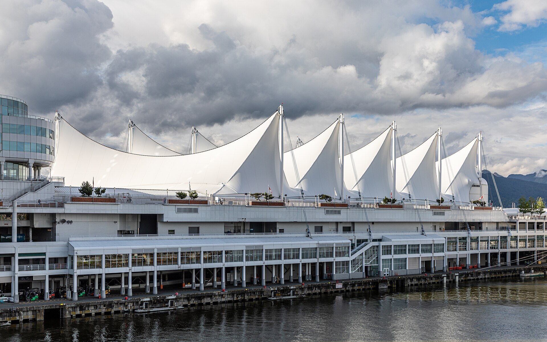 Sails of the convention pier on the water